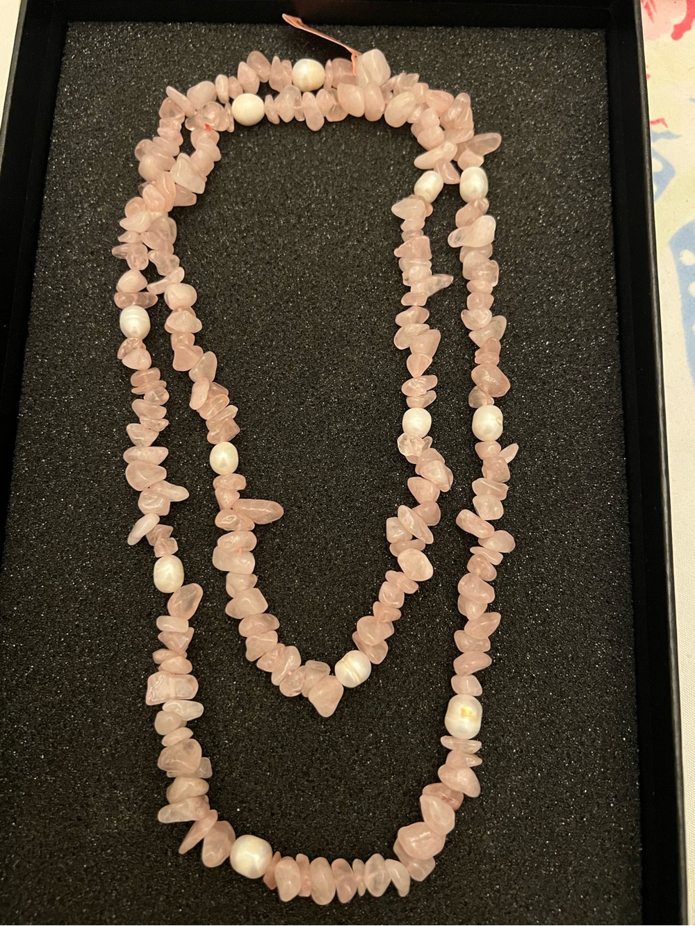 Pink Rose Quartz and Pearl Long Strand Necklace